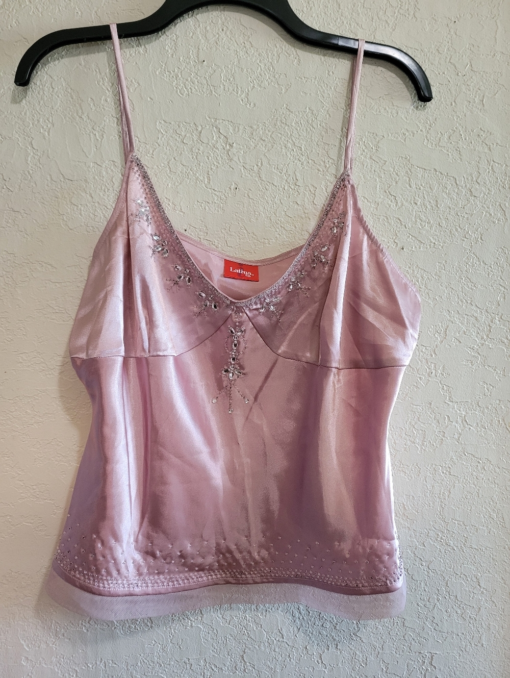 Clear Crystal Embellished Pink Satin Top